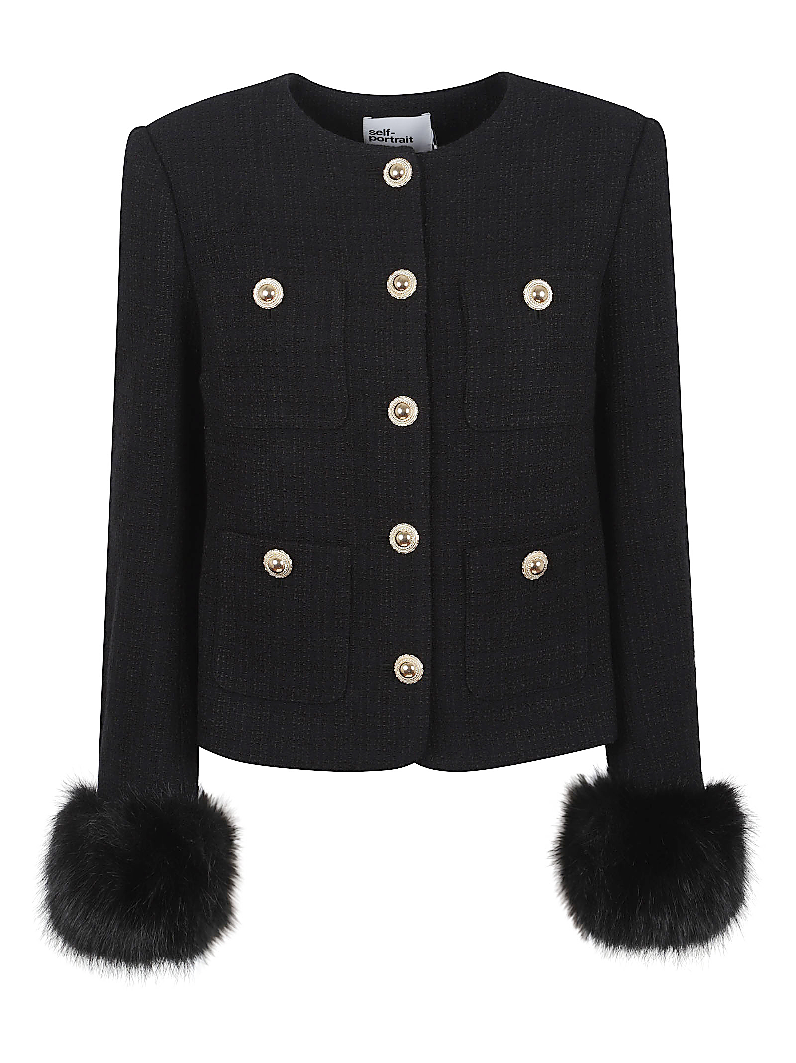 BLACK BOUCLE FUR CUFF JACKET AW25088JBLACK (self-portrait / ブレザー・ジャケット ) | self-portrait (セルフ・ポートレイト)