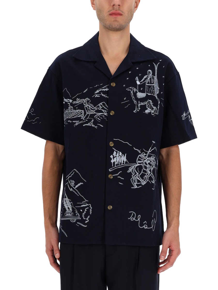 SHIRT WITH EMBROIDERY SH228CO215NAVY (Drôle De Monsieur / シャツ・ブラウス ) | Drôle De Monsieur (ドロールドムッシュ)