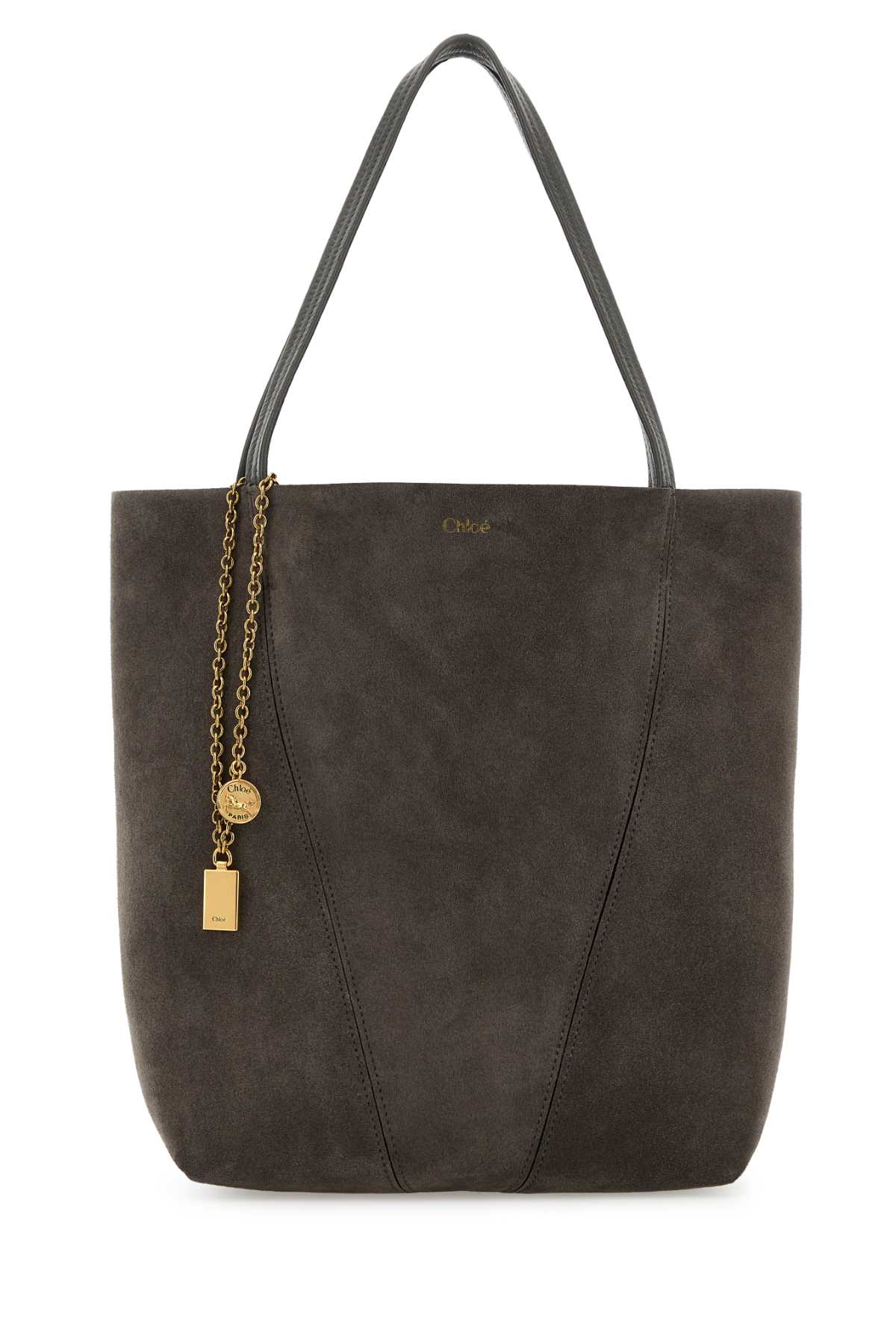 Dark grey suede Chloè Spin shopping bag CH25AS811P99036 (Chloé / ハンドバッグ・ショルダーバッグ ) | Chloé (クロエ)