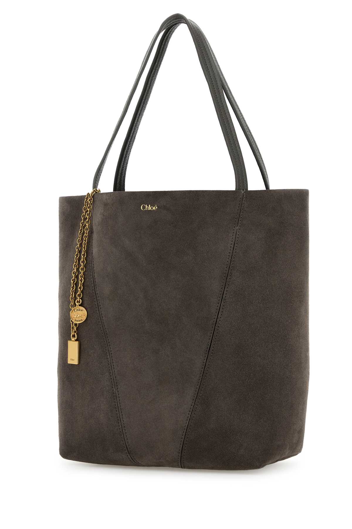 Dark grey suede Chloè Spin shopping bag CH25AS811P99036 (Chloé / ハンドバッグ・ショルダーバッグ ) | Chloé (クロエ)(1)