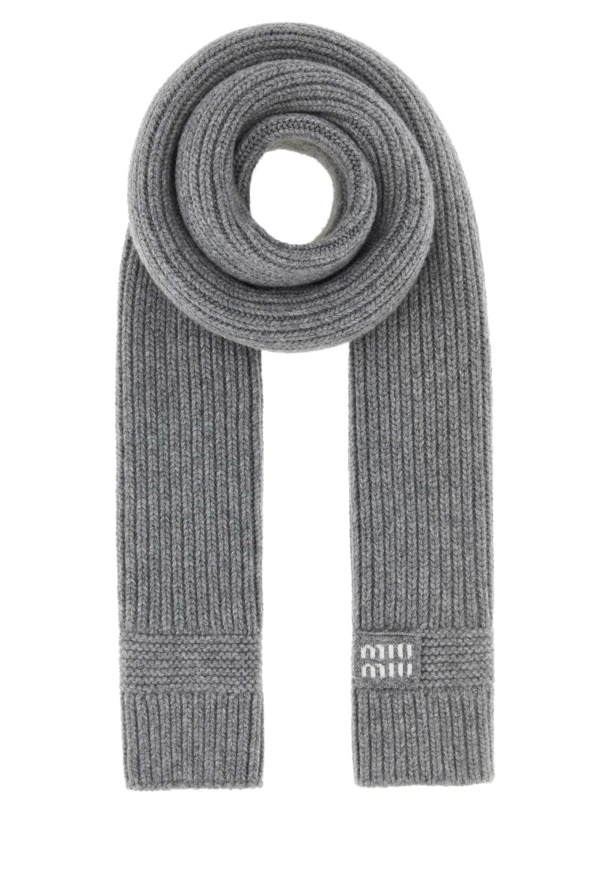 Grey wool blend scarf 5FS0482F8SF0031 (MIU MIU / スカーフ・マフラー ) | MIU MIU (ミュウミュウ)