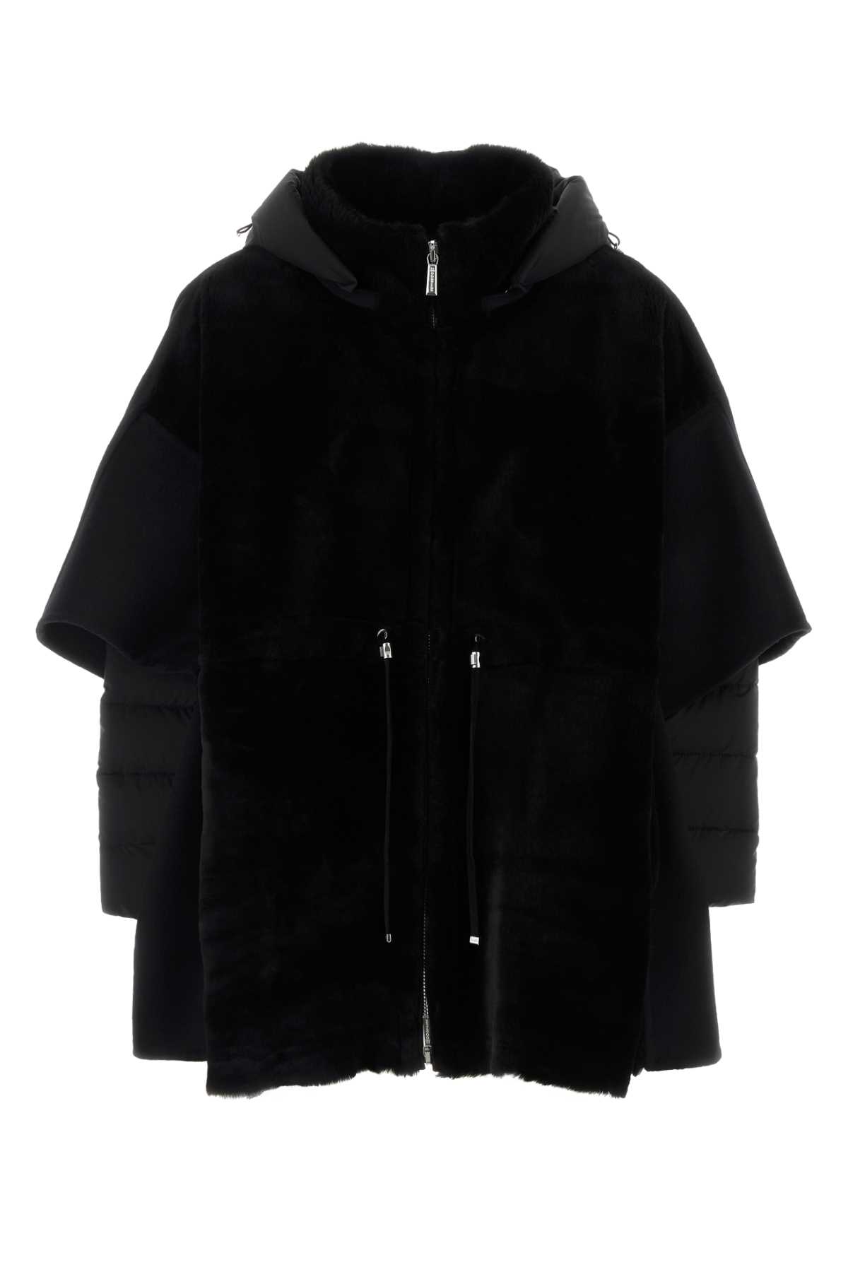 Black shearling and nylon Raja jacket RAJAMCWNERO (MooRER / ダウンジャケット・コート ) | MooRER (ムーレー)