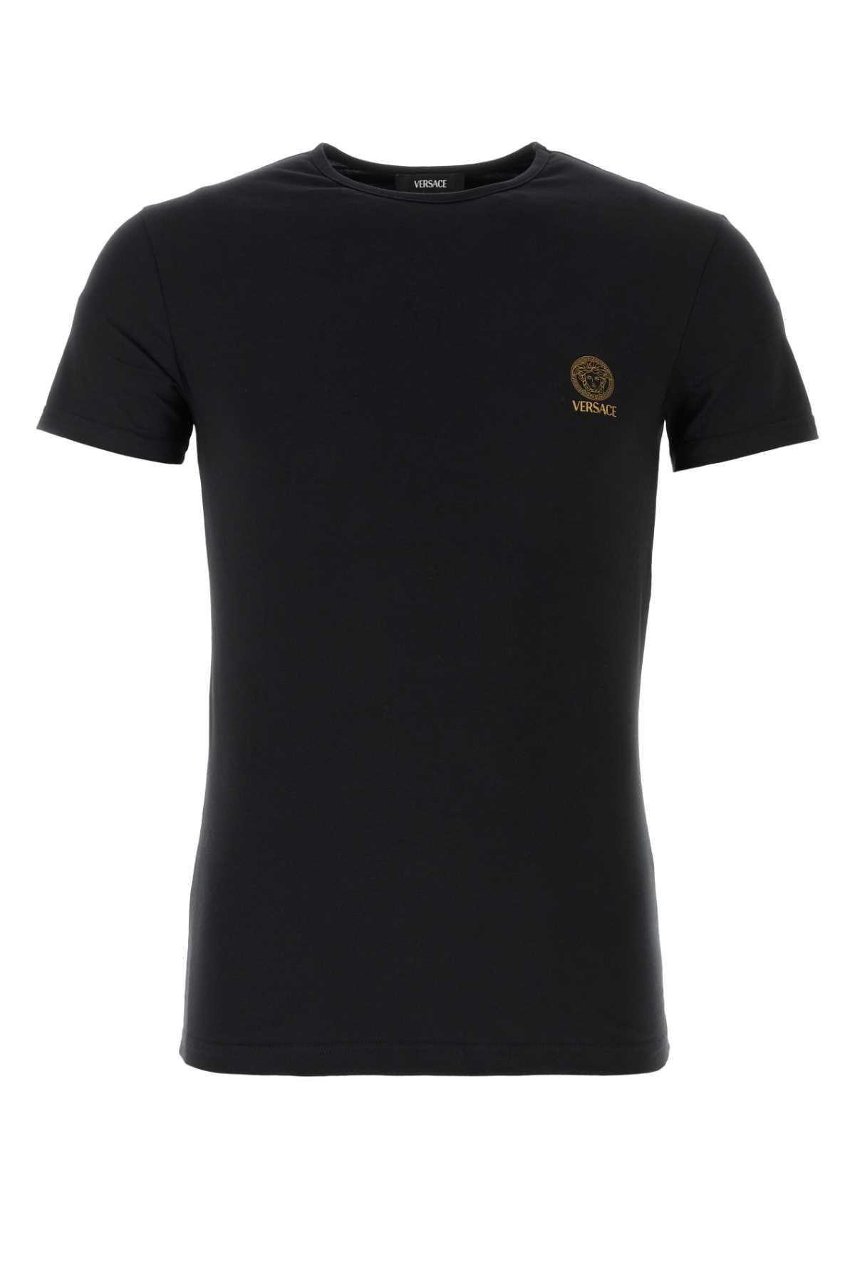 Black stretch cotton t-shirt AUU010051A10011A1008 (VERSACE / アンダーウェア ) | VERSACE (ヴェルサーチェ)