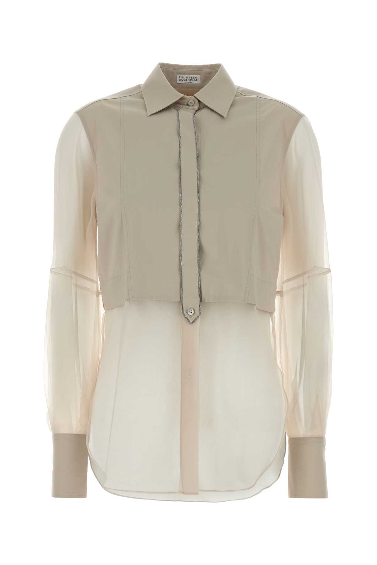 Sand cotton blend and silk shirt MP091MQ406C7498 (Brunello Cucinelli / シャツ・ブラウス ) | Brunello Cucinelli (ブルネロ・クチネリ)