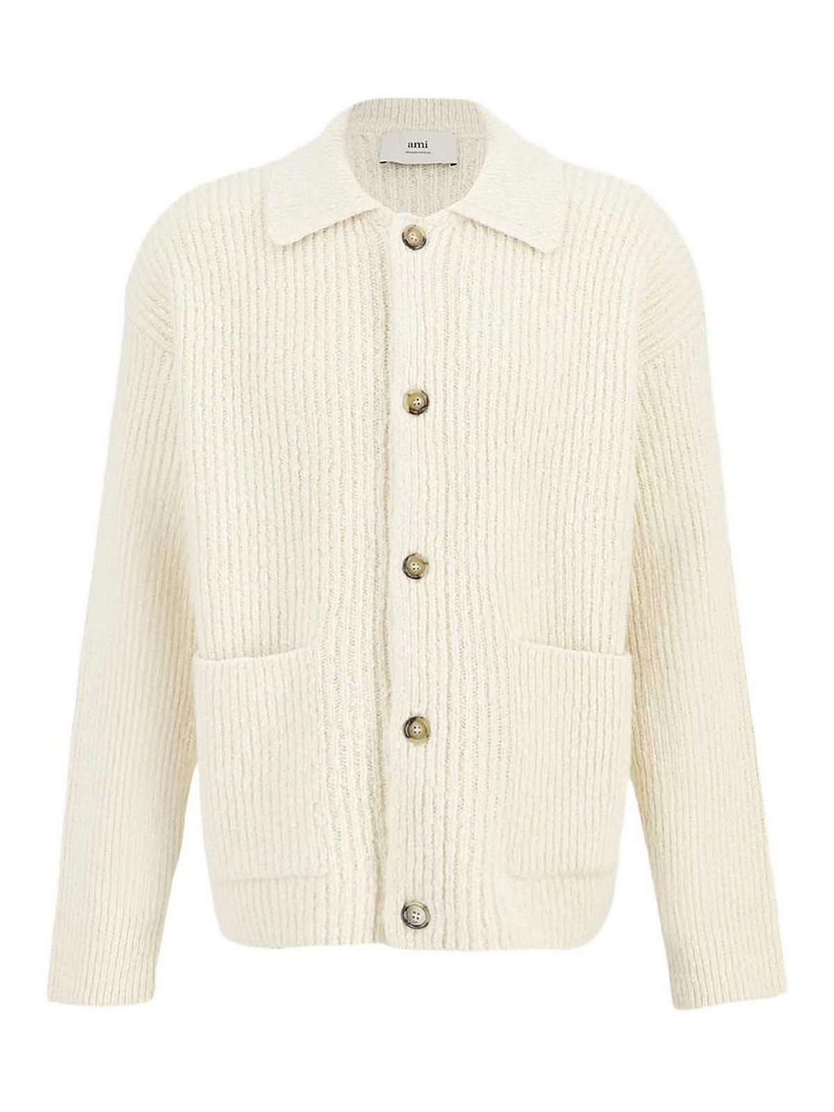 Ribbed wool and cotton cardigan HKC354KN0112185 (AMI Paris / ニット・セーター・カーディガン ) | AMI Paris (アミパリス)
