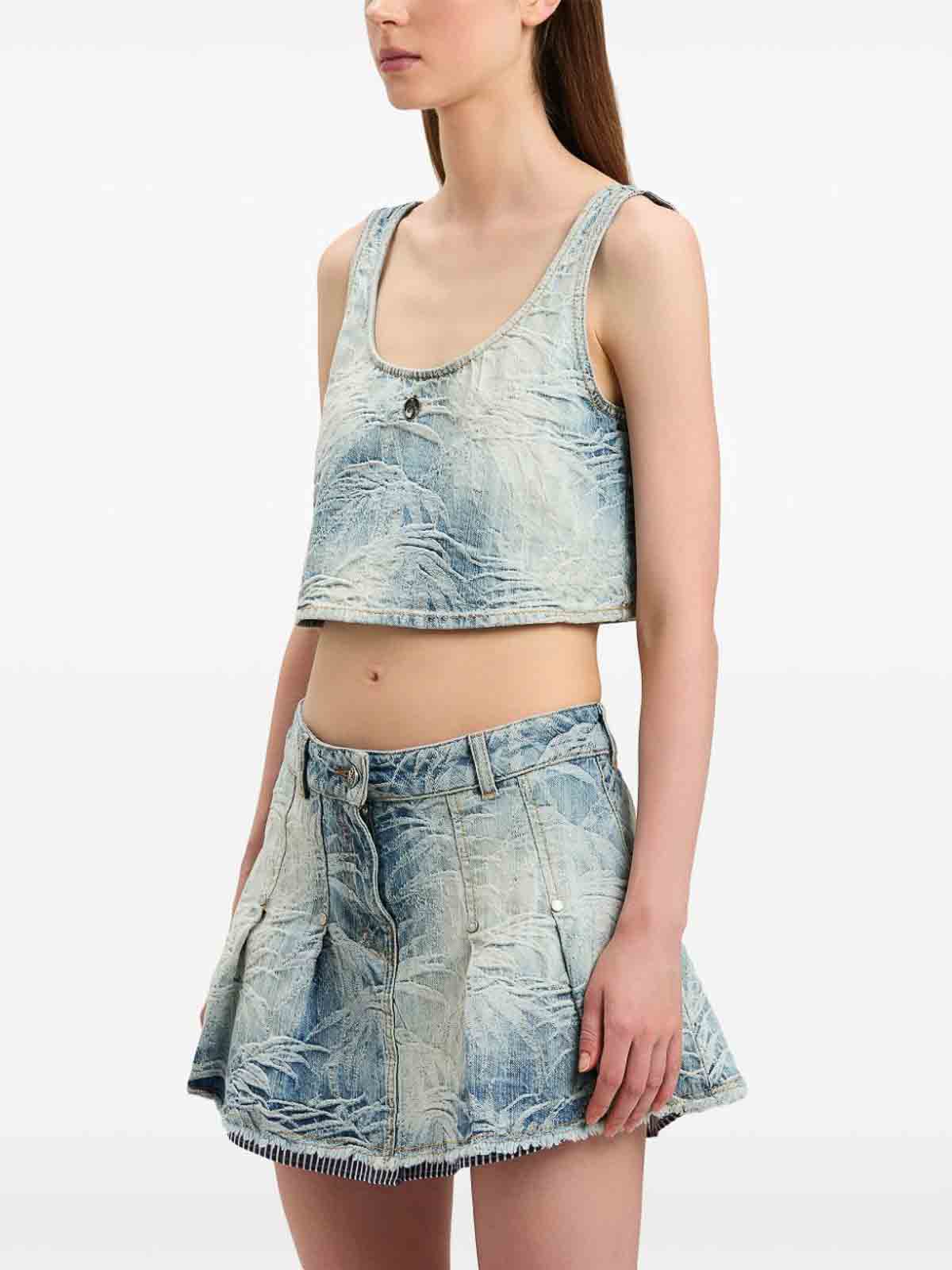 Denim Crop Top With Jacquard Palms PWYP004S25DEN0014440 (Palm Angels / タンクトップ・キャミソール ) | Palm Angels (パームエンジェルス)(1)