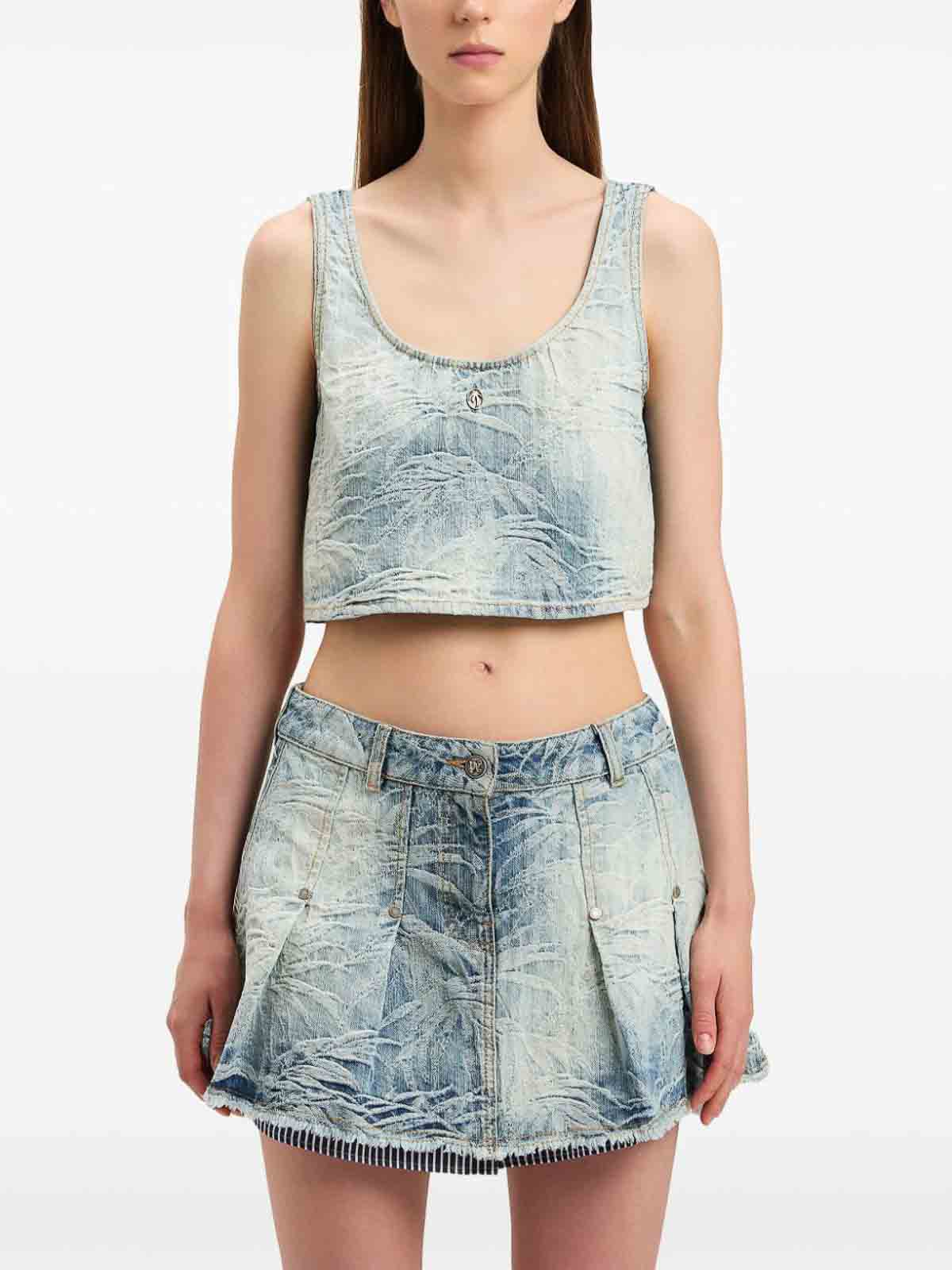 Denim Crop Top With Jacquard Palms PWYP004S25DEN0014440 (Palm Angels / タンクトップ・キャミソール ) | Palm Angels (パームエンジェルス)(3)