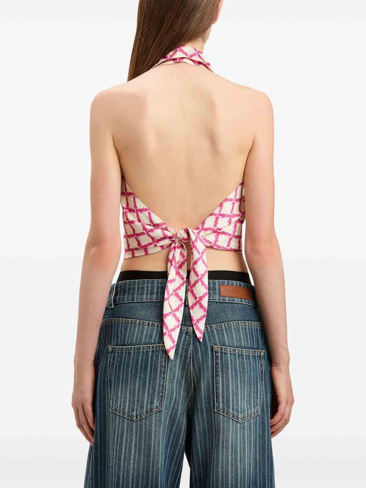 Open Back Shirt Ivory - Fuchsia PWGF010S25FAB0010B32 (Palm Angels / シャツ・ブラウス ) | Palm Angels (パームエンジェルス)(1)