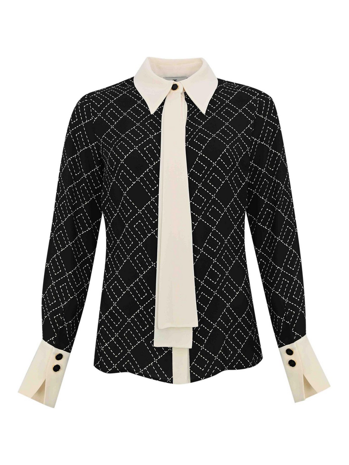Georgette Shirt With Two-Tone Logo Print CA10456E2EF3 (Elisabetta Franchi / シャツ・ブラウス ) | Elisabetta Franchi (エリザベッタ フランキ)