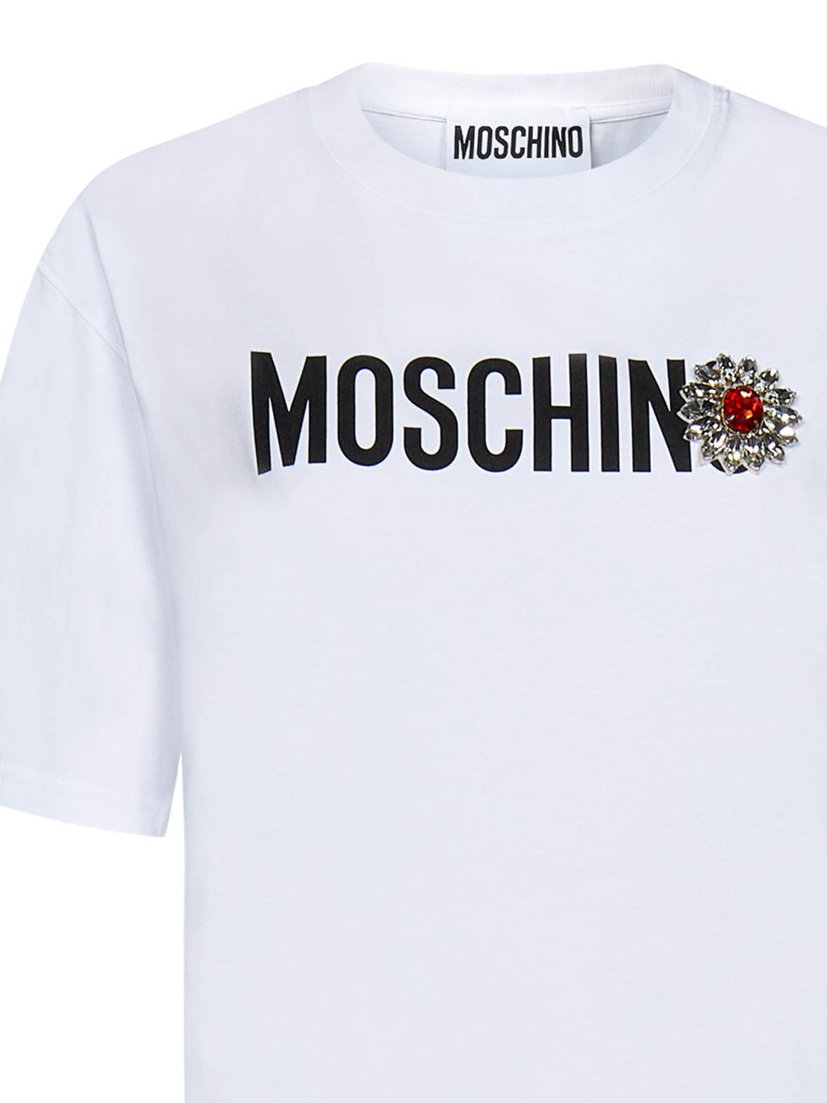 White Cotton Cropped T-Shirt with Logo Print 070454411001 (MOSCHINO / Tシャツ・カットソー ) | MOSCHINO (モスキーノ)(2)
