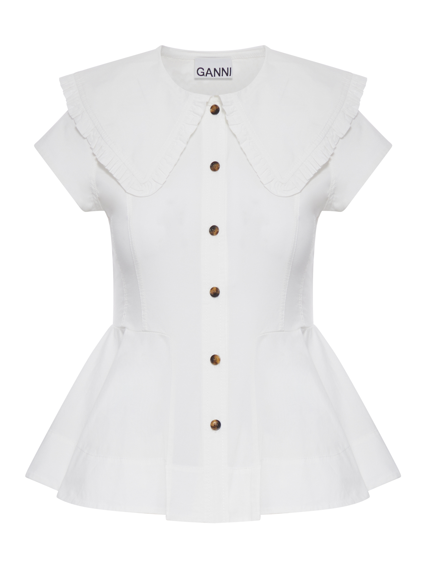 SHORT COTTON SHIRT WITH RUFFLES A1040093151 (GANNI / シャツ・ブラウス ) | GANNI (ガニー)