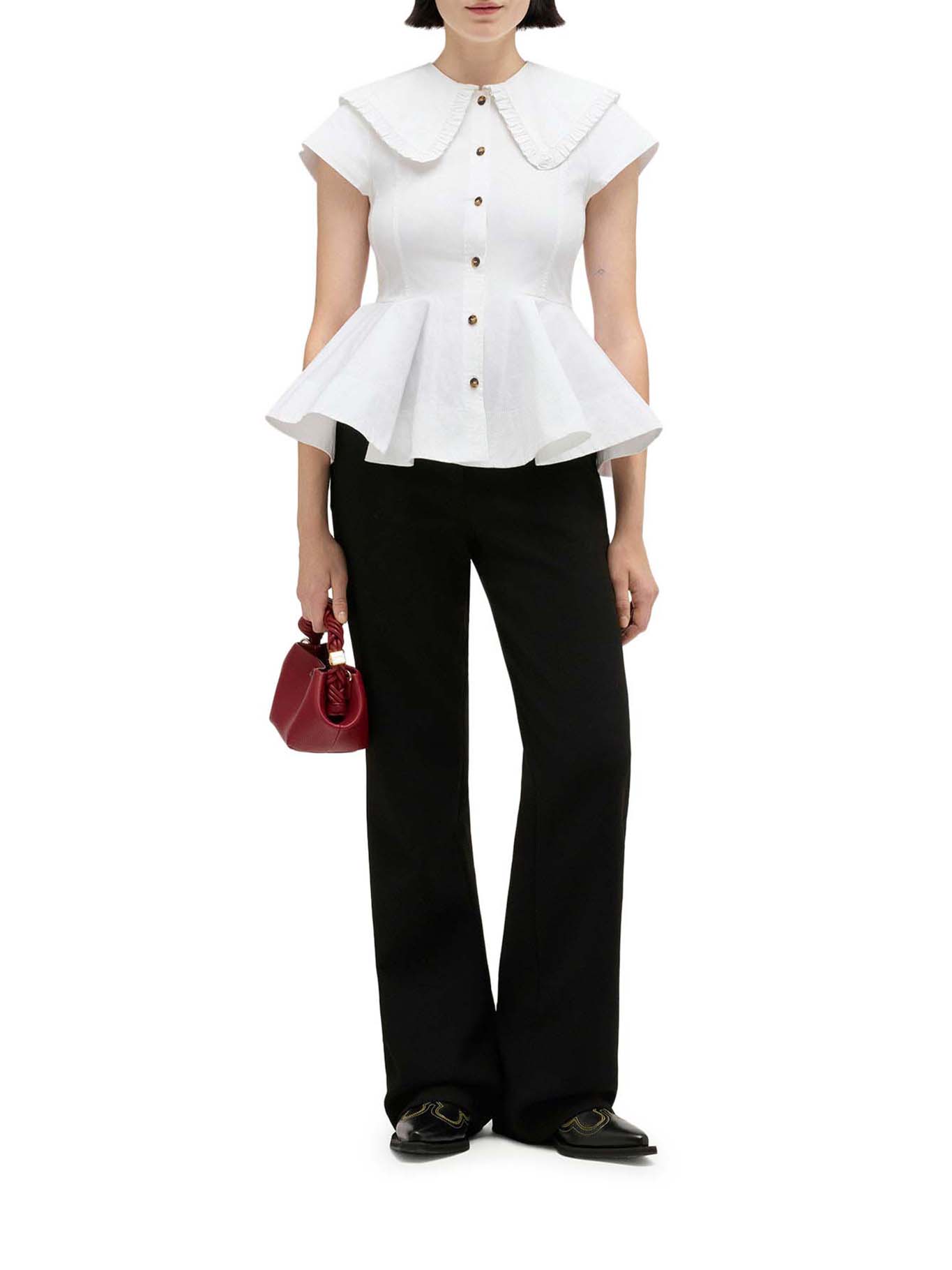 SHORT COTTON SHIRT WITH RUFFLES A1040093151 (GANNI / シャツ・ブラウス ) | GANNI (ガニー)(1)