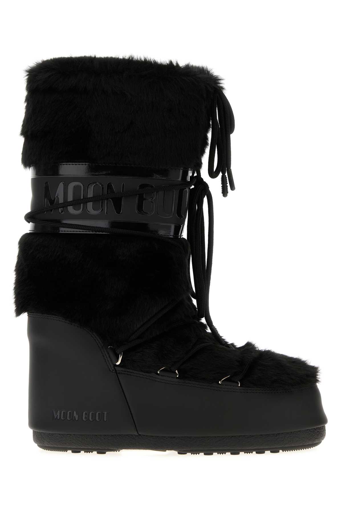 Black eco fur and synthetic leather Icon boots 1408900N001 (MOON BOOT / ブーツ ) | MOON BOOT (ムーンブーツ)