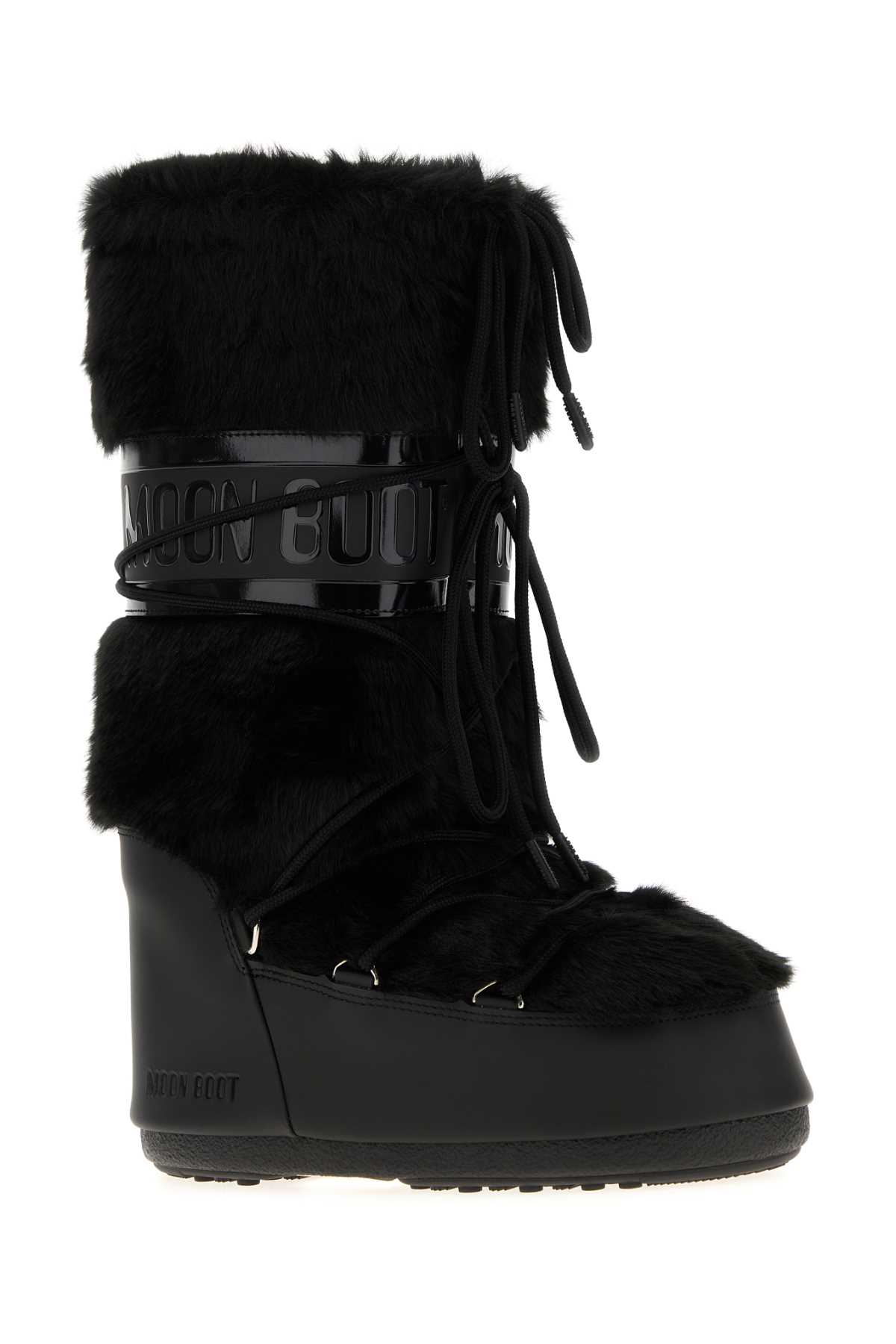 Black eco fur and synthetic leather Icon boots 1408900N001 (MOON BOOT / ブーツ ) | MOON BOOT (ムーンブーツ)(1)