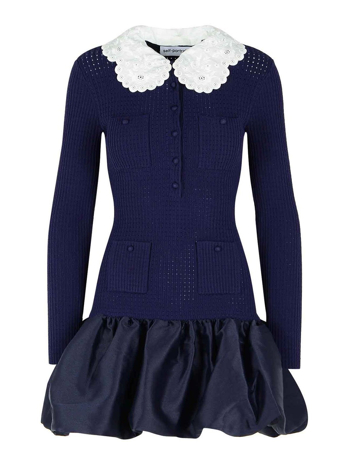 Navy Viscose Dress RS26106SBN (self-portrait / ワンピース・ドレス・オールインワン ) | self-portrait (セルフ・ポートレイト)