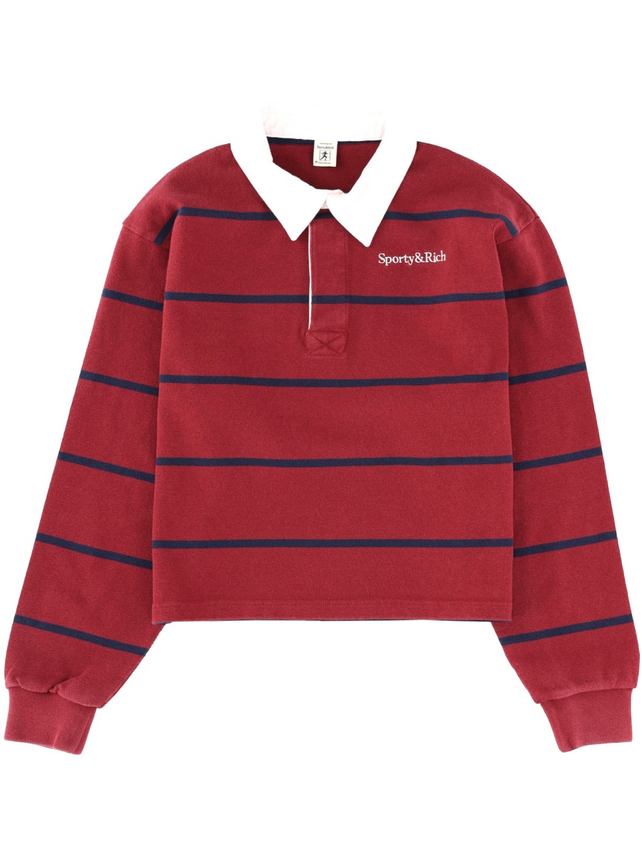 STRIPED POLO SHIRT WITH LOGO ST00862300RE40MERLOTWHITEDARKNAVY (Sporty & Rich / ポロシャツ ) | Sporty & Rich (スポーティアンドリッチ)
