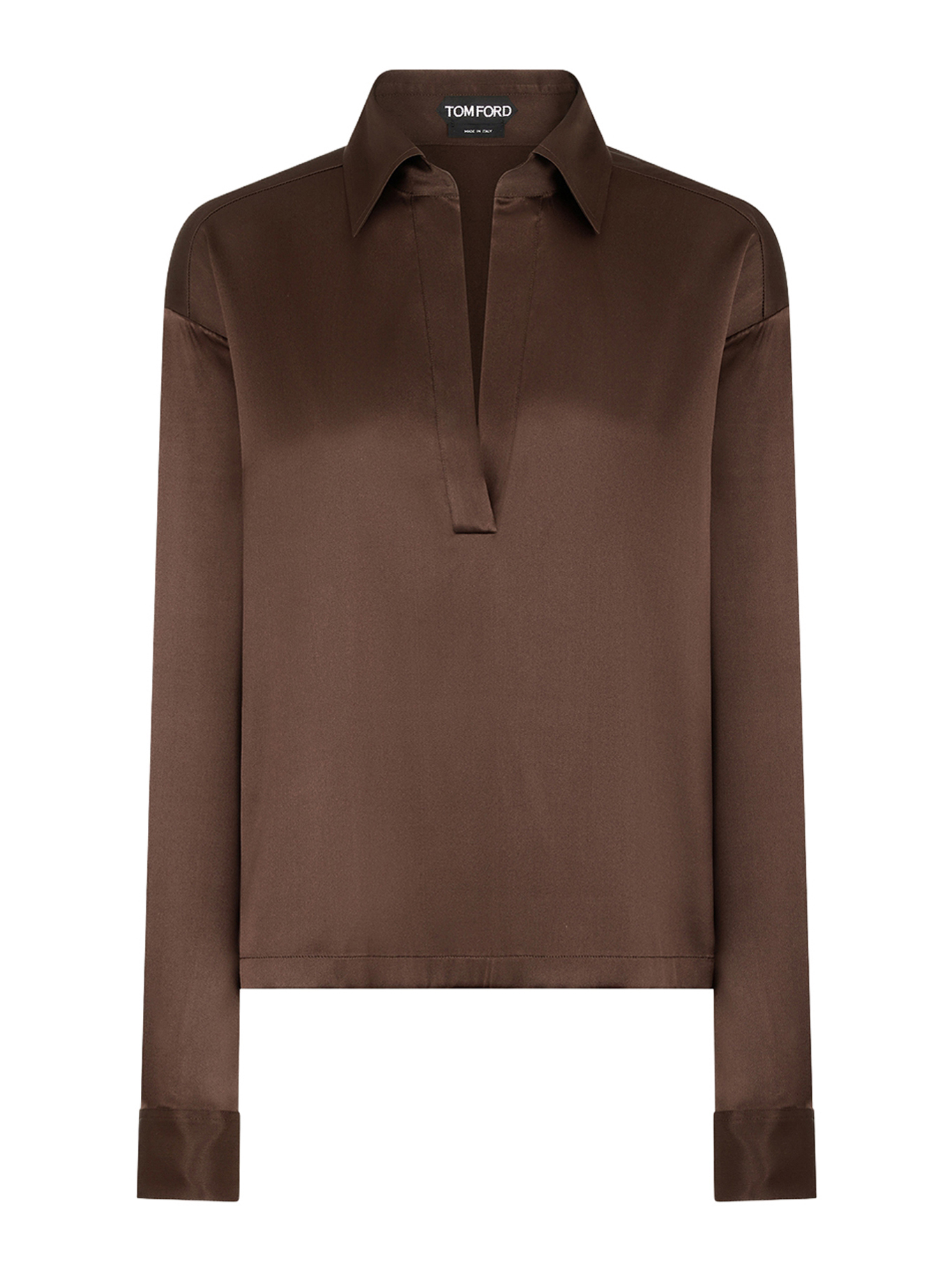 SILK SATIN BLOUSE WITH TF LOGO EMBROIDERED IN TONE-ON-TONE BROWN TS2144FAX881ECD (TOM FORD / シャツ・ブラウス ) | TOM FORD (トムフォード)