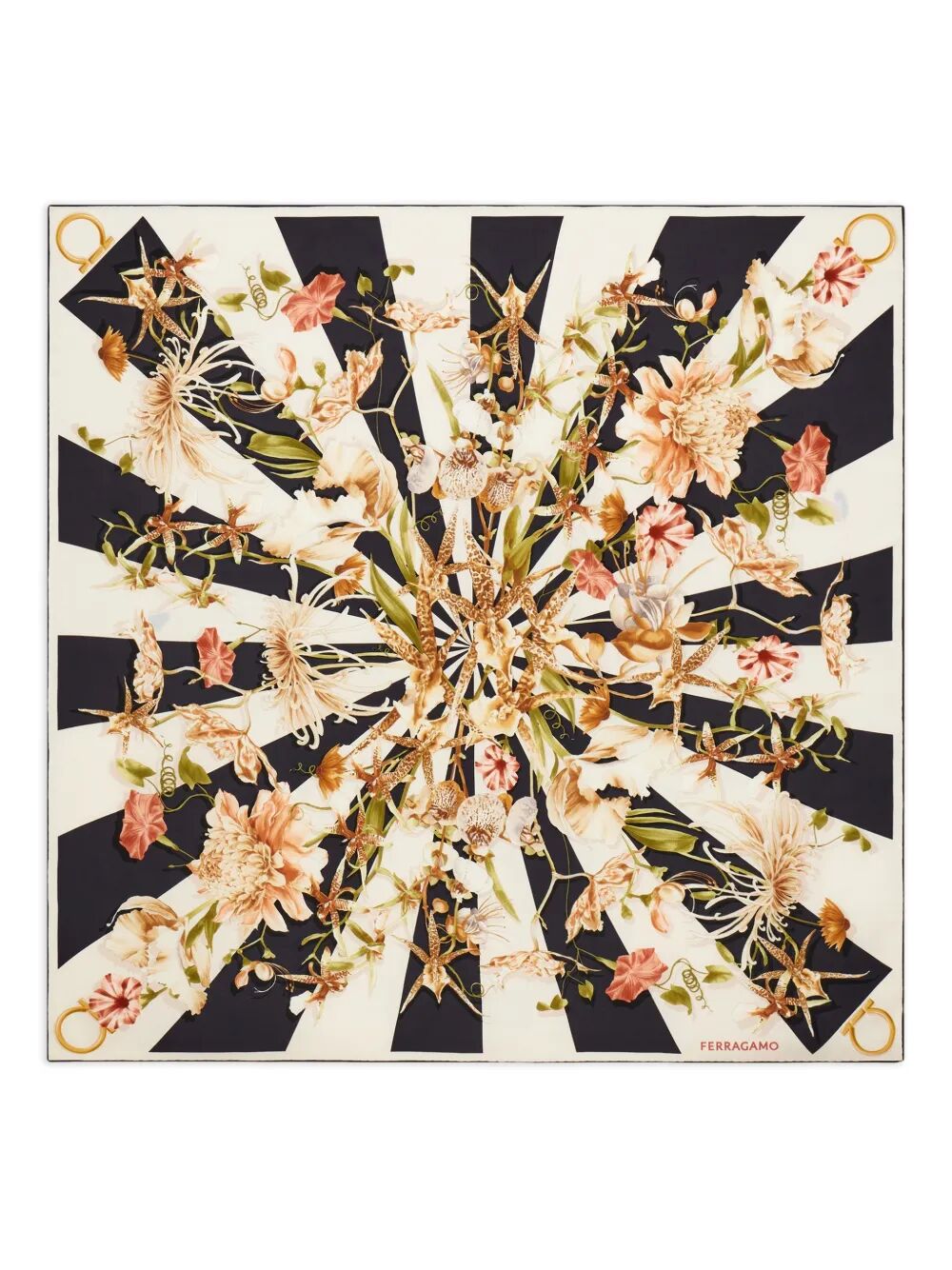 GAIA PRINT SILK SCARF 3102250789915BLACKIVORY (FERRAGAMO / スカーフ・マフラー ) | FERRAGAMO (フェラガモ)