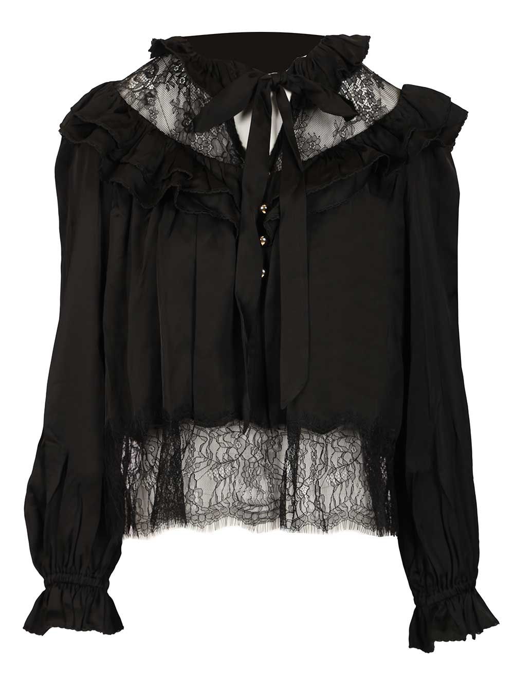 BLACK VISCOSE LACE BLOUSE RS26192TBBLACK (self-portrait / シャツ・ブラウス ) | self-portrait (セルフ・ポートレイト)