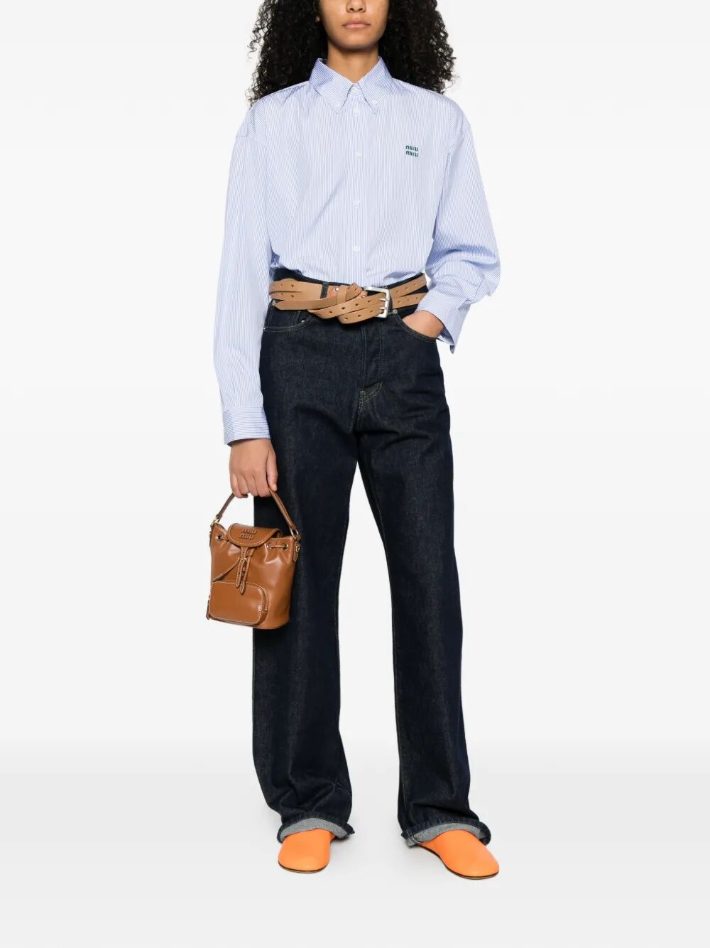 STRIPED CROPPED COTTON SHIRT MK1659SOOO19EAF0UB3 (MIU MIU / シャツ・ブラウス ) | MIU MIU (ミュウミュウ)(1)