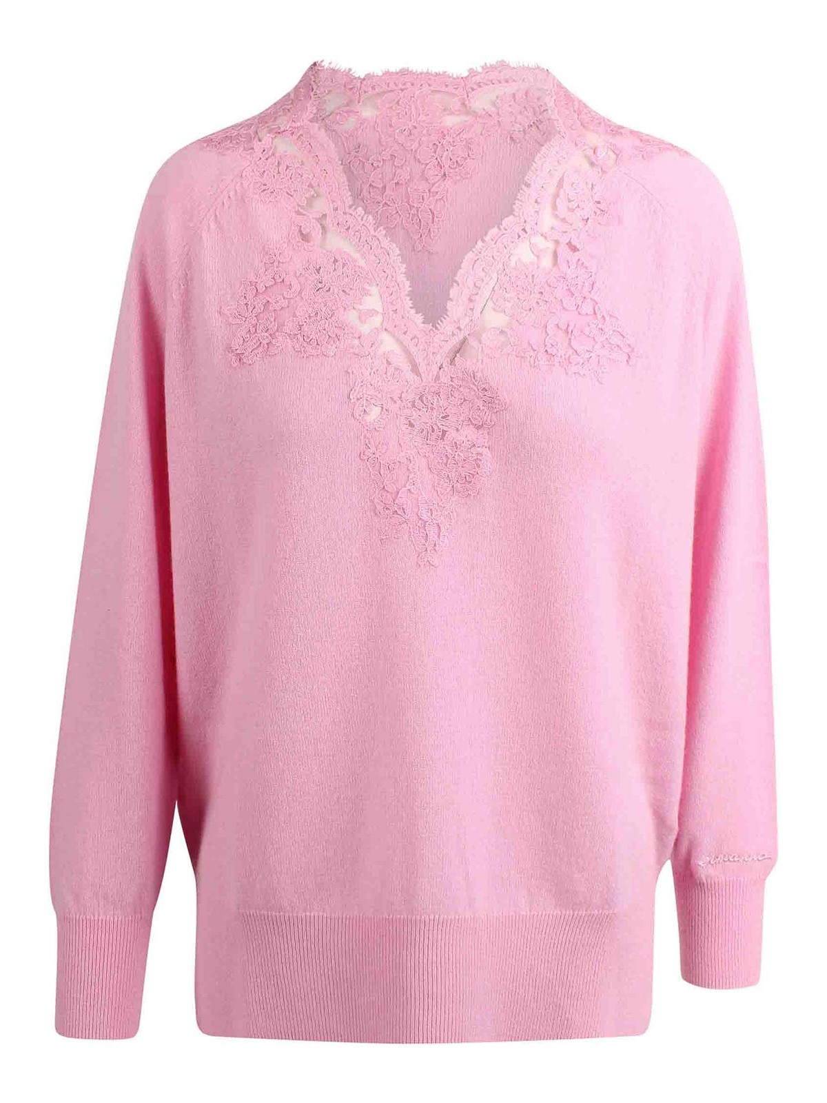 V-Neck Sweater with Lace Embroidery D47EM008E5253 (ERMANNO SCERVINO / ニット・セーター・カーディガン ) | ERMANNO SCERVINO (エルマンノ シェルヴィーノ)