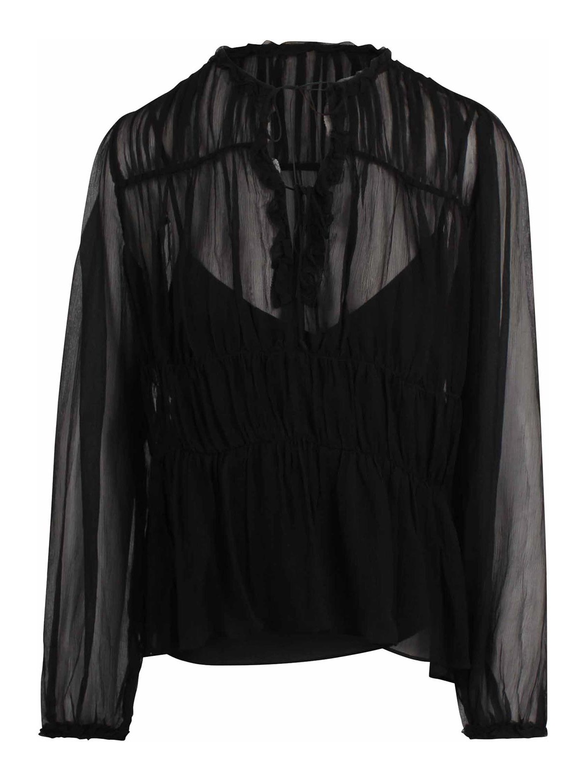 Soraya Semi-Sheer Blouse with Bow at the Neck FA250219NOIR (ULLA JOHNSON / シャツ・ブラウス ) | ULLA JOHNSON (ウラ ジョンソン)