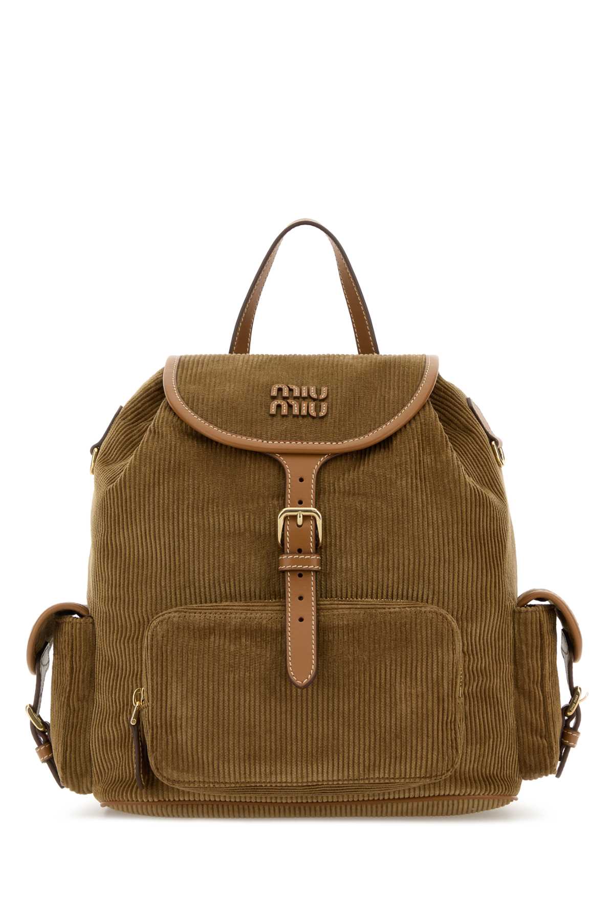 Beige corduroy backpack 5BZ042VOOMAF81F0401 (MIU MIU / バックパック ) | MIU MIU (ミュウミュウ)