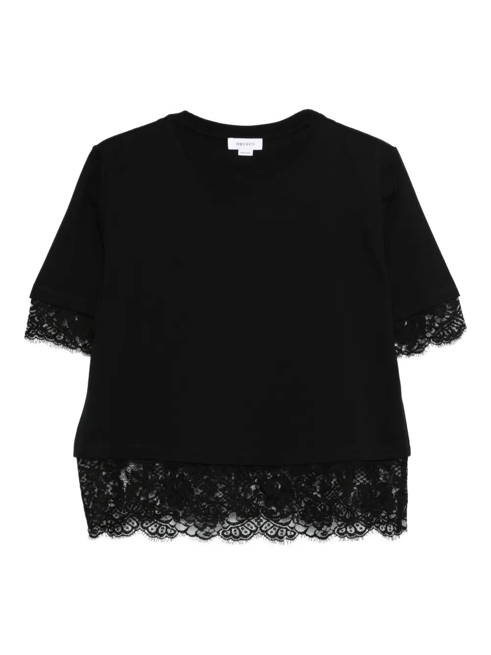 WOMEN`S LACE DETAIL T-SHIRT IN BLACK 850805QLAE61000 (Alexander McQUEEN / Tシャツ・カットソー ) | Alexander McQUEEN (アレキサンダー・マックイーン)
