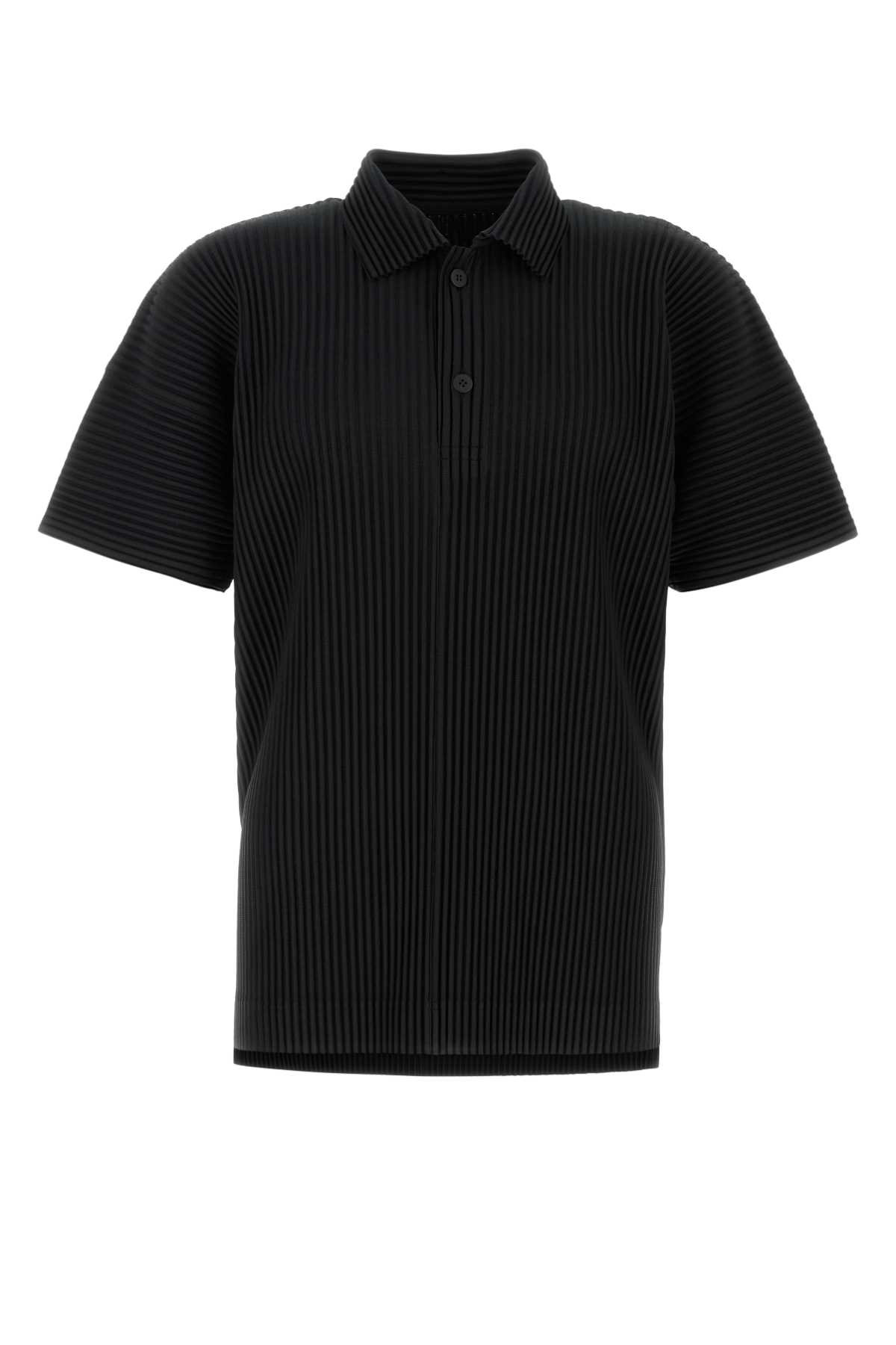 Black polyester polo shirt HP56JM12315 (HOMME PLISSÉ ISSEY MIYAKE / ポロシャツ ) | HOMME PLISSÉ ISSEY MIYAKE (オムプリッセ イッセイ ミヤケ)