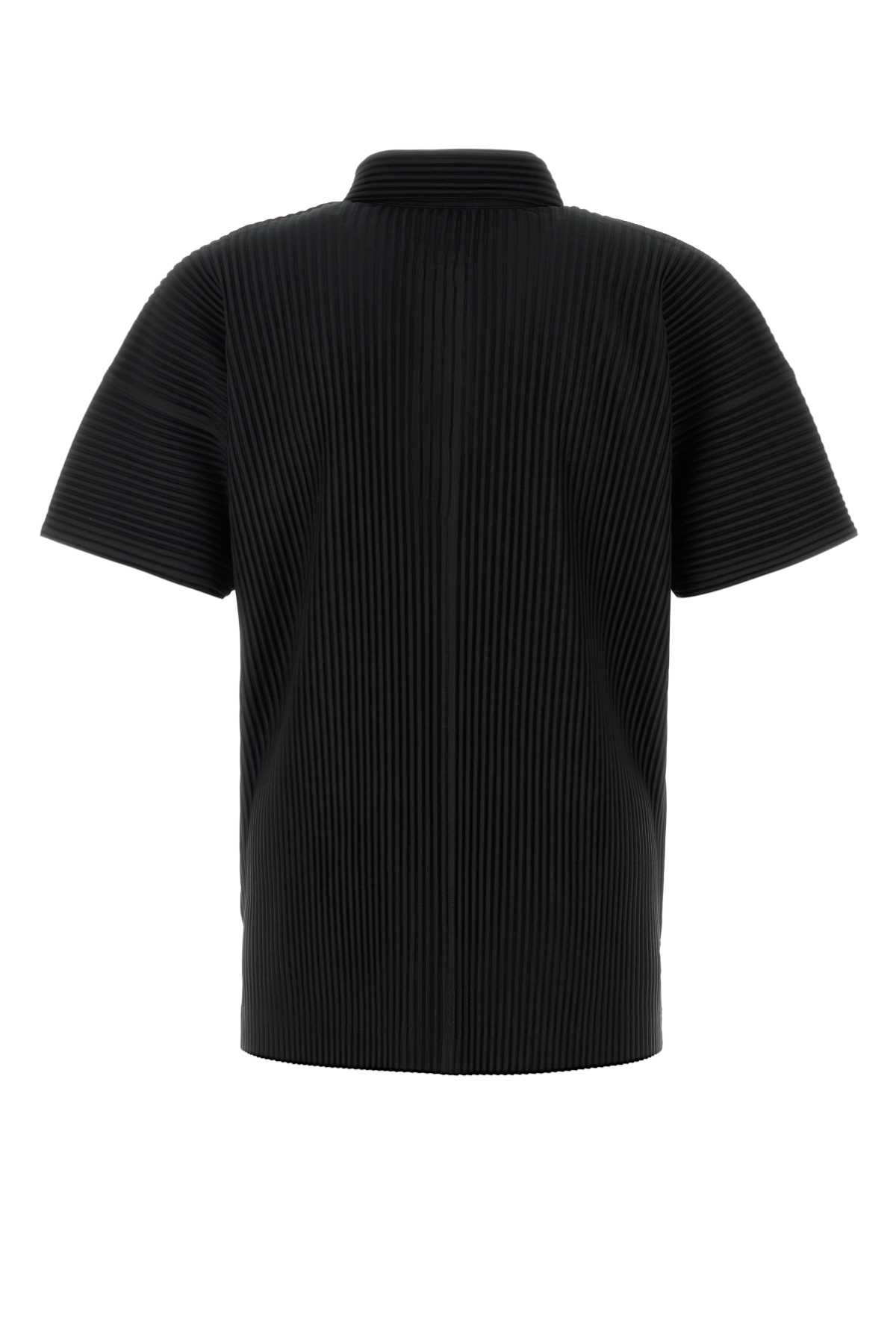 Black polyester polo shirt HP56JM12315 (HOMME PLISSÉ ISSEY MIYAKE / ポロシャツ ) | HOMME PLISSÉ ISSEY MIYAKE (オムプリッセ イッセイ ミヤケ)(1)