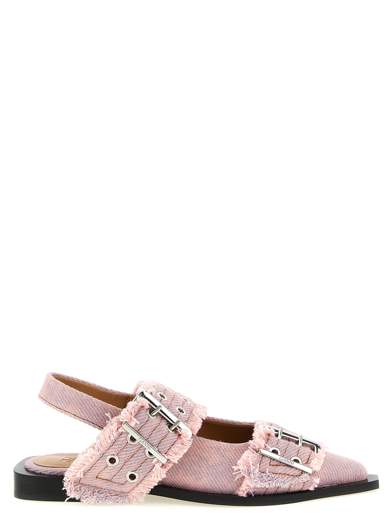 'Feminine Buckle Fringed Denim' slingback B102009705C (GANNI / フラットシューズ ) | GANNI (ガニー)