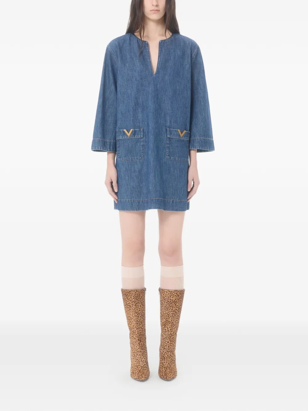 V-NECK DENIM MINIDRESS BDA03B9YA558 (Valentino Garavani / ワンピース・ドレス・オールインワン ) | Valentino Garavani (ヴァレンティノ)(1)