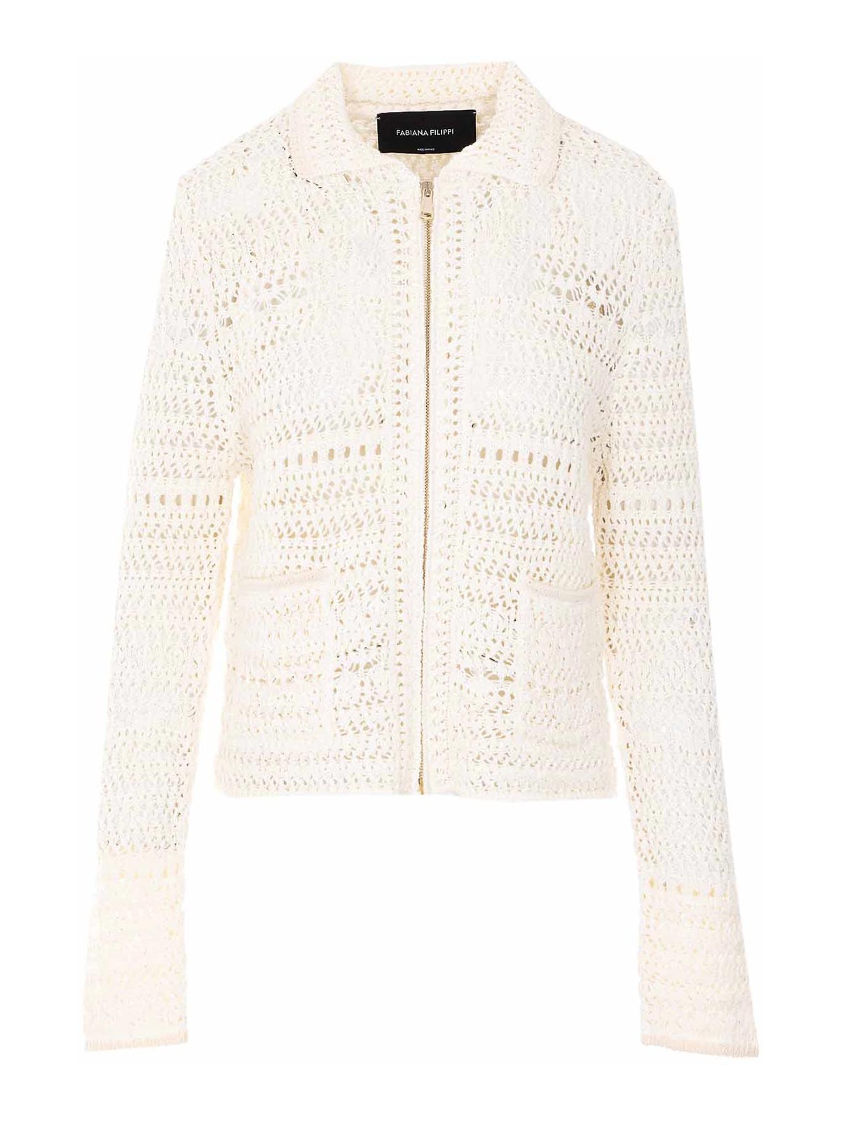 White Knitted Jacket With Frontal Zip Closure GCD266F204L7350142 (FABIANA FILIPPI / ニット・セーター・カーディガン ) | FABIANA FILIPPI (ファビアナフィリッピ)