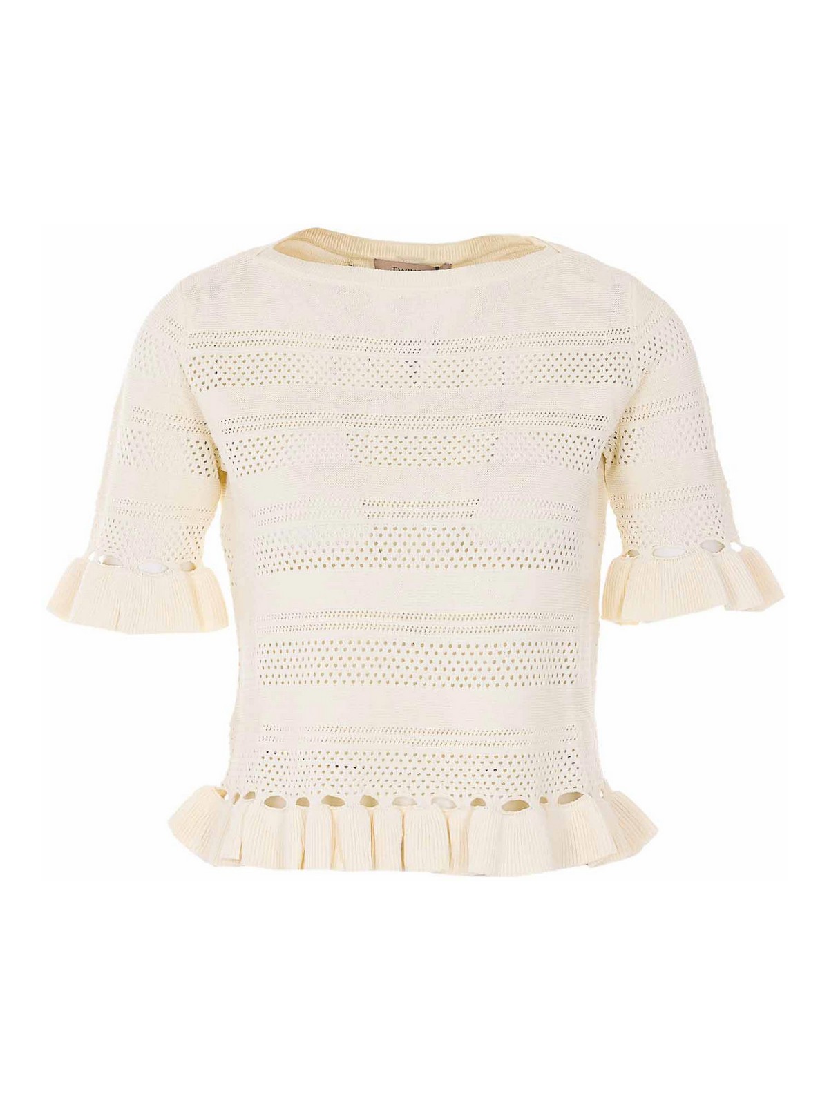 Cream Knitted T-Shirt 261TP308200059 (TWINSET / ニット・セーター・カーディガン ) | TWINSET (ツインセット)