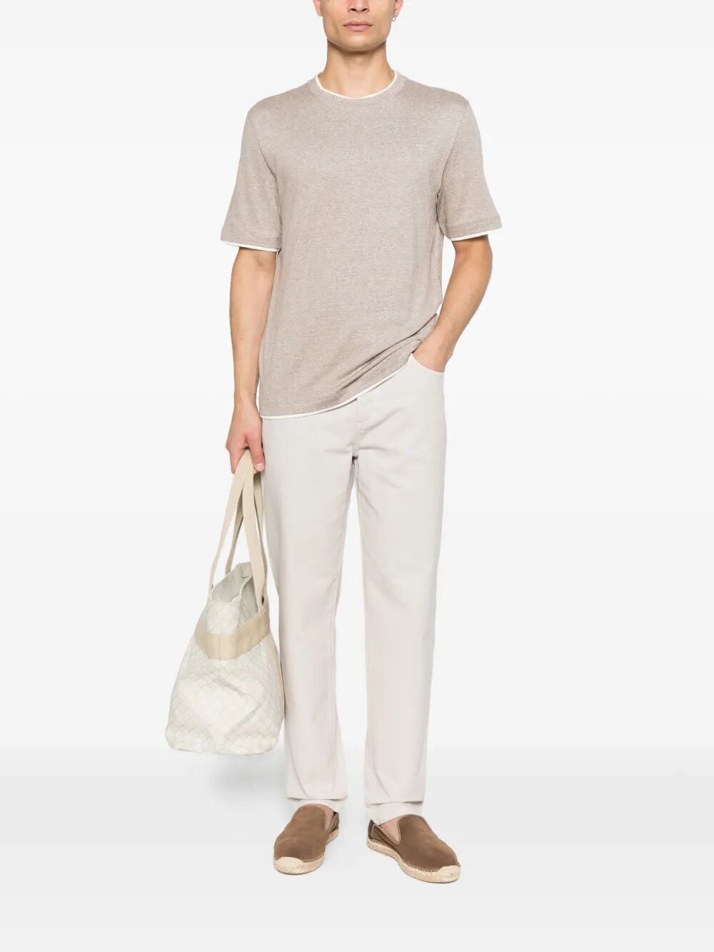 LINEN BLEND CONTRAST HEM T-SHIRT MW8357427CPP74 (Brunello Cucinelli / Tシャツ・カットソー ) | Brunello Cucinelli (ブルネロ・クチネリ)(3)