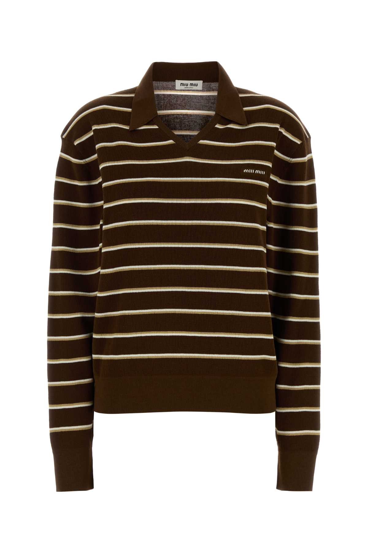 Embroidered stretch cotton blend polo shirt MML03ESOOO183MF0324 (MIU MIU / ニット・セーター・カーディガン ) | MIU MIU (ミュウミュウ)