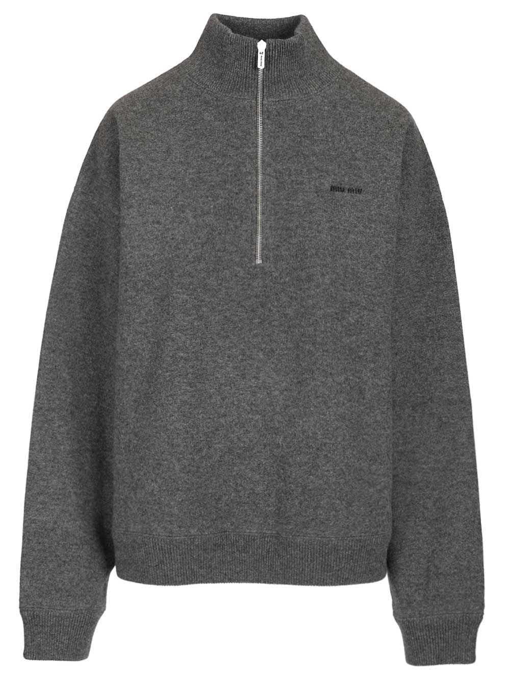 Cashmere and jersey zip-up sweater MMR467 (MIU MIU / ニット・セーター・カーディガン ) | MIU MIU (ミュウミュウ)