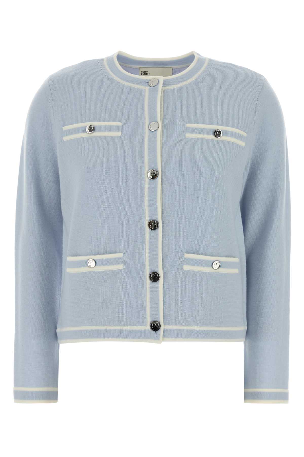 Pastel light blue wool cardigan 146098962 (TORY BURCH / ニット・セーター・カーディガン ) | TORY BURCH (トリーバーチ)