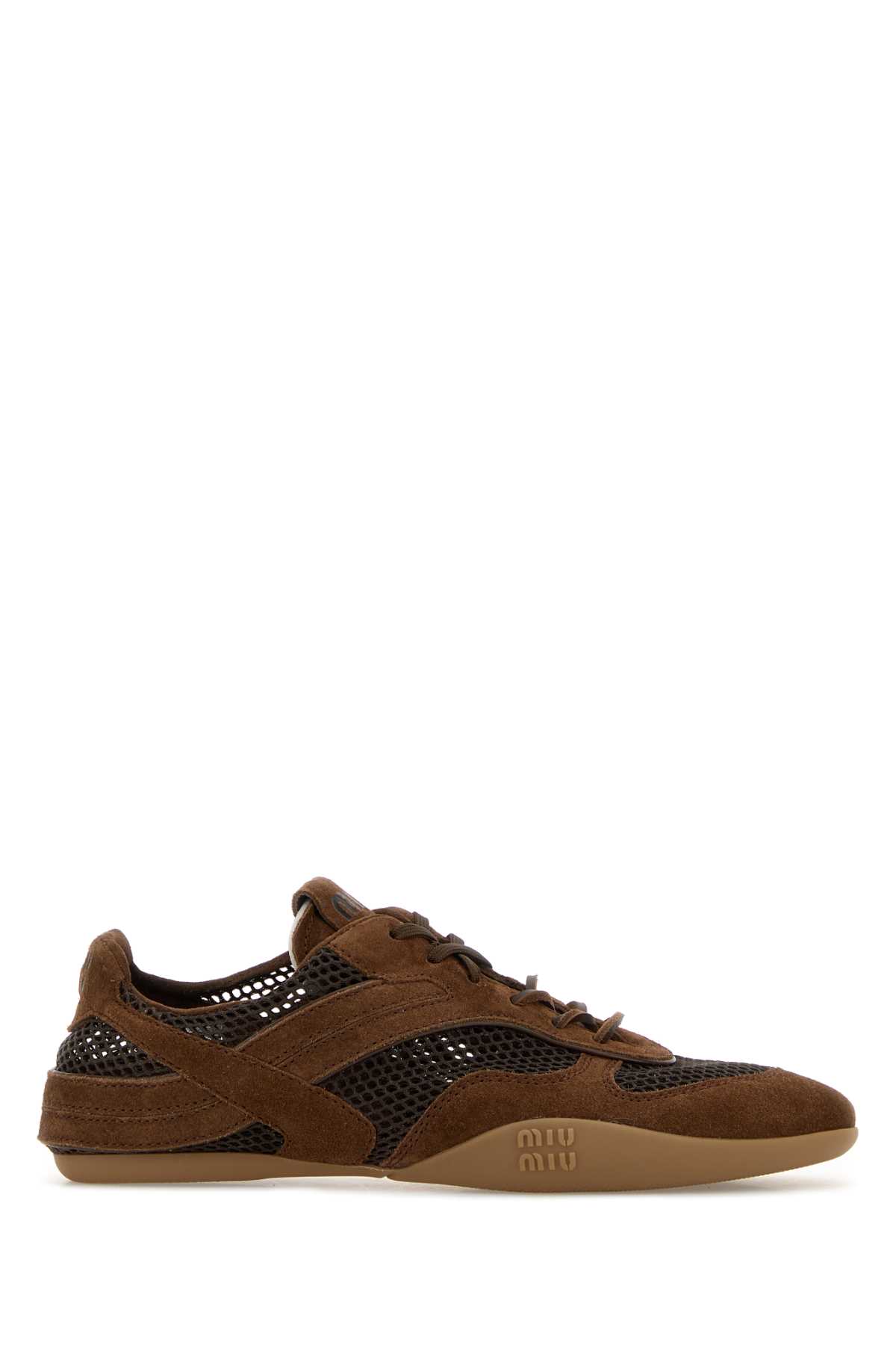Brown suede and mesh sneakers 5E589EF0053KU1F0324 (MIU MIU / スニーカー ) | MIU MIU (ミュウミュウ)
