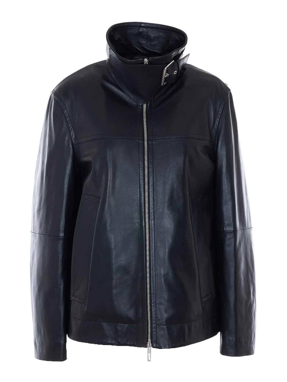 Black Leather Jacket With Frontal Zip Closure 2612441021600002 (Sportmax / レザー&ファージャケット・コート ) | Sportmax (スポーツマックス)