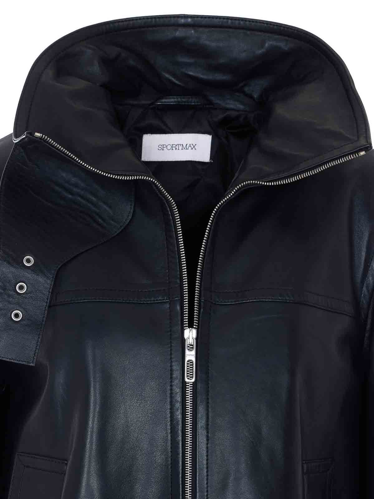 Black Leather Jacket With Frontal Zip Closure 2612441021600002 (Sportmax / レザー&ファージャケット・コート ) | Sportmax (スポーツマックス)(3)