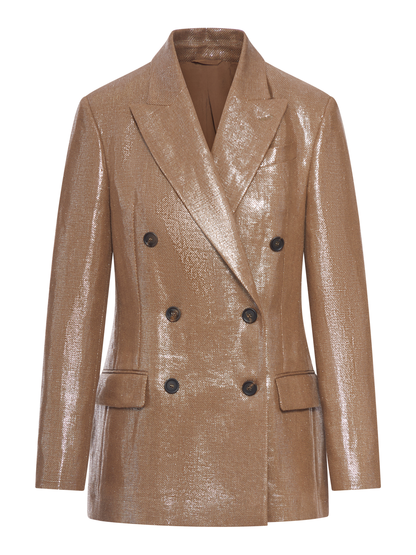 DOUBLE-BREASTED BLAZER IN LAMINATED FABRIC WITH A SHINY EFFECT ML5967091C7083 (Brunello Cucinelli / ブレザー・ジャケット ) | Brunello Cucinelli (ブルネロ・クチネリ)