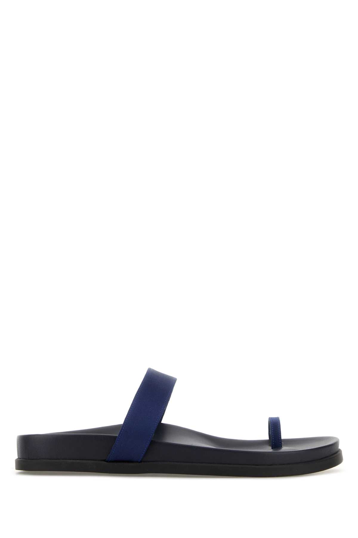 Dark blue satin Thalia thong slippers THALIANAVY (ANCIENT GREEK SANDALS / サンダル ) | ANCIENT GREEK SANDALS (エンシェントグリークサンダルズ)