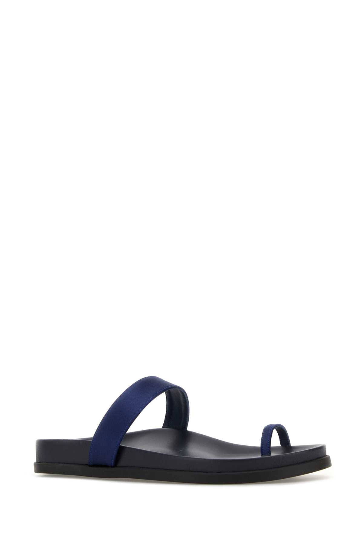 Dark blue satin Thalia thong slippers THALIANAVY (ANCIENT GREEK SANDALS / サンダル ) | ANCIENT GREEK SANDALS (エンシェントグリークサンダルズ)(1)