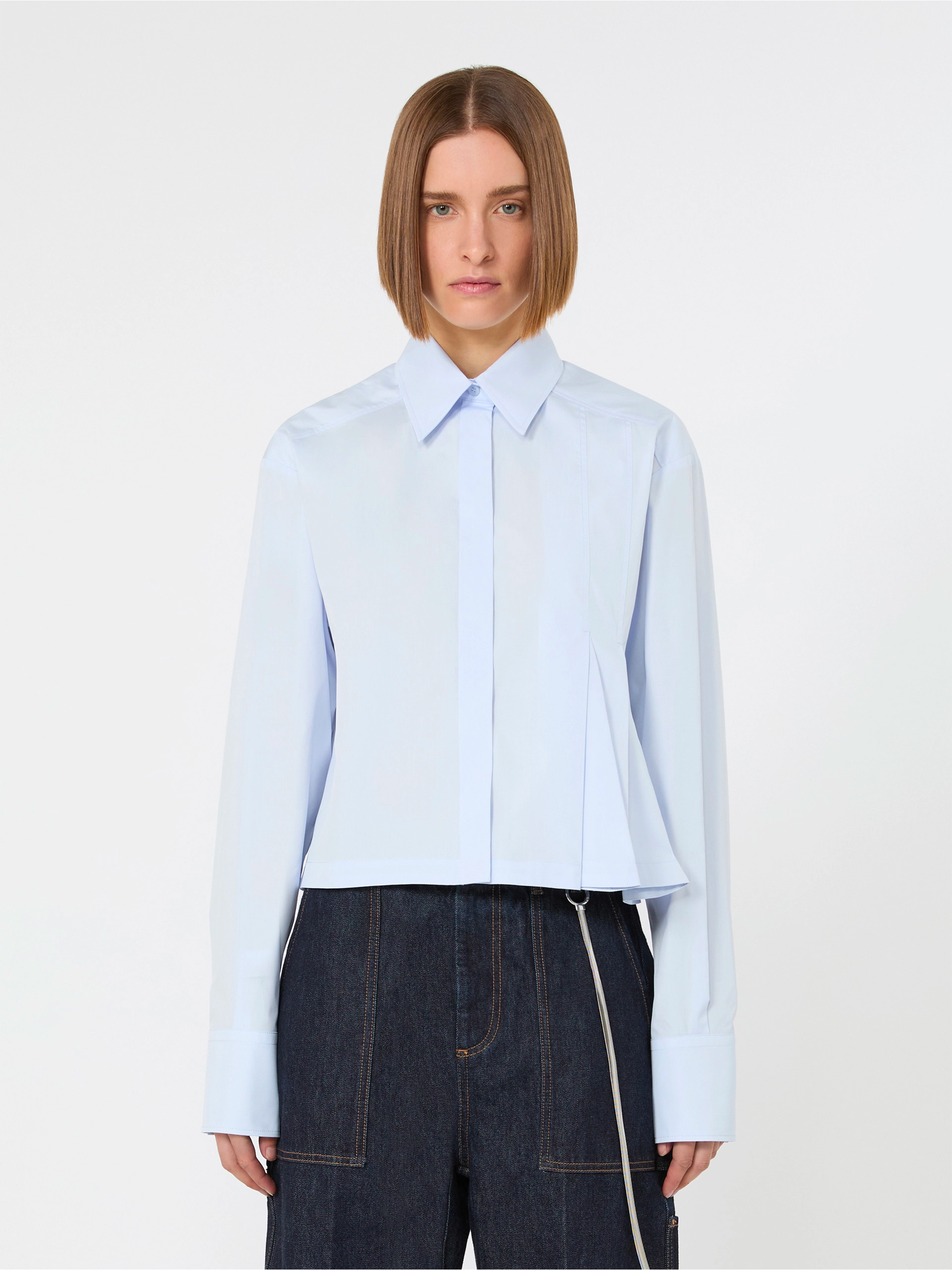 CROPPED POPLIN SHIRT WITH ASYMMETRICAL PLEATS SPXCERTO002 (Sportmax / シャツ・ブラウス ) | Sportmax (スポーツマックス)(1)
