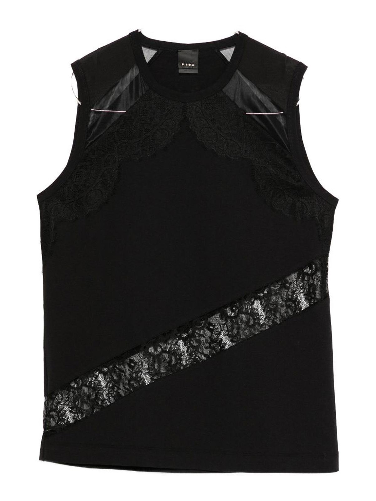 Molly T-Shirt In Black Cotton With Lace 106291A335Z99 (PINKO / タンクトップ・キャミソール ) | PINKO (ピンコ)