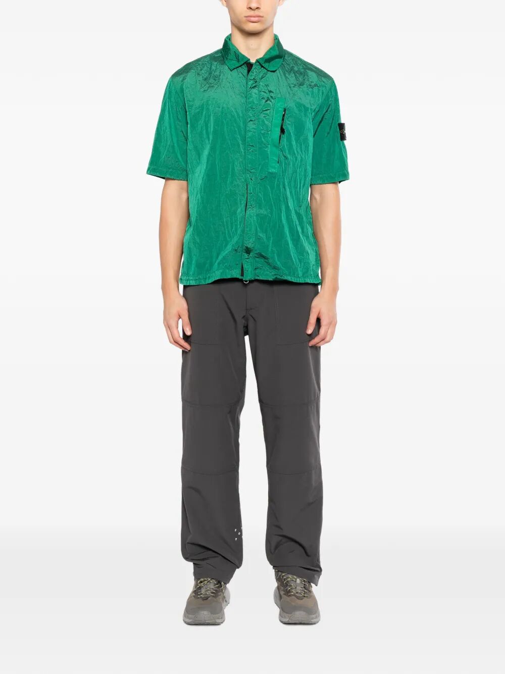 COMFORT-FIT NYLON METAL SHORT-SLEEVED OVERSHIRT WITH ZIP L1S151200028S0019V005H (STONE ISLAND / シャツ・ブラウス ) | STONE ISLAND (ストーンアイランド)(1)