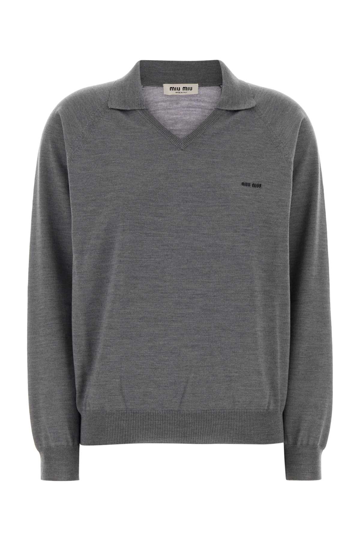 Dark grey wool polo shirt MML05JSOOO16WJF0BD9 (MIU MIU / ニット・セーター・カーディガン ) | MIU MIU (ミュウミュウ)