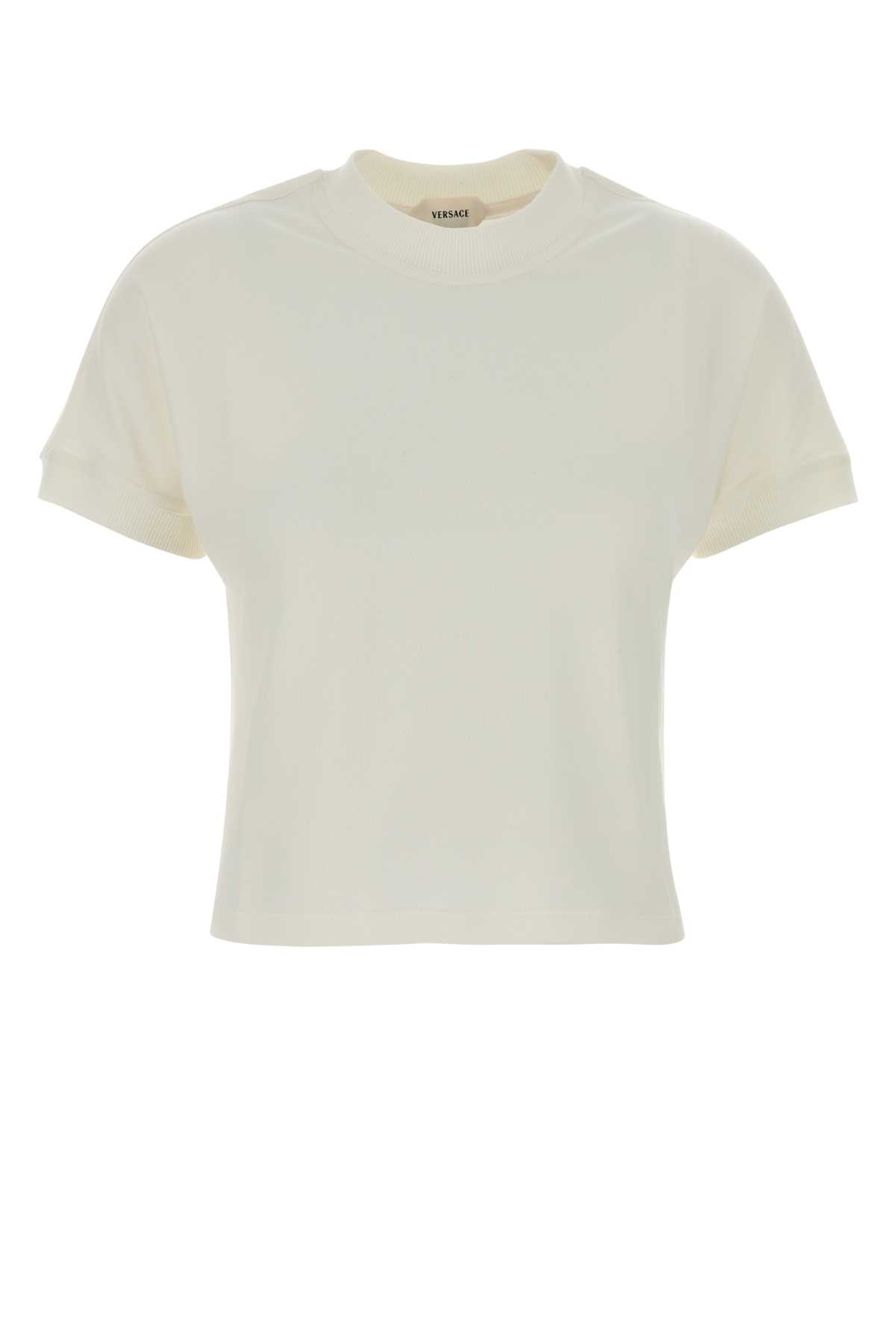 Ivory stretch cotton t-shirt 10236941A178881W000 (VERSACE / Tシャツ・カットソー ) | VERSACE (ヴェルサーチェ)