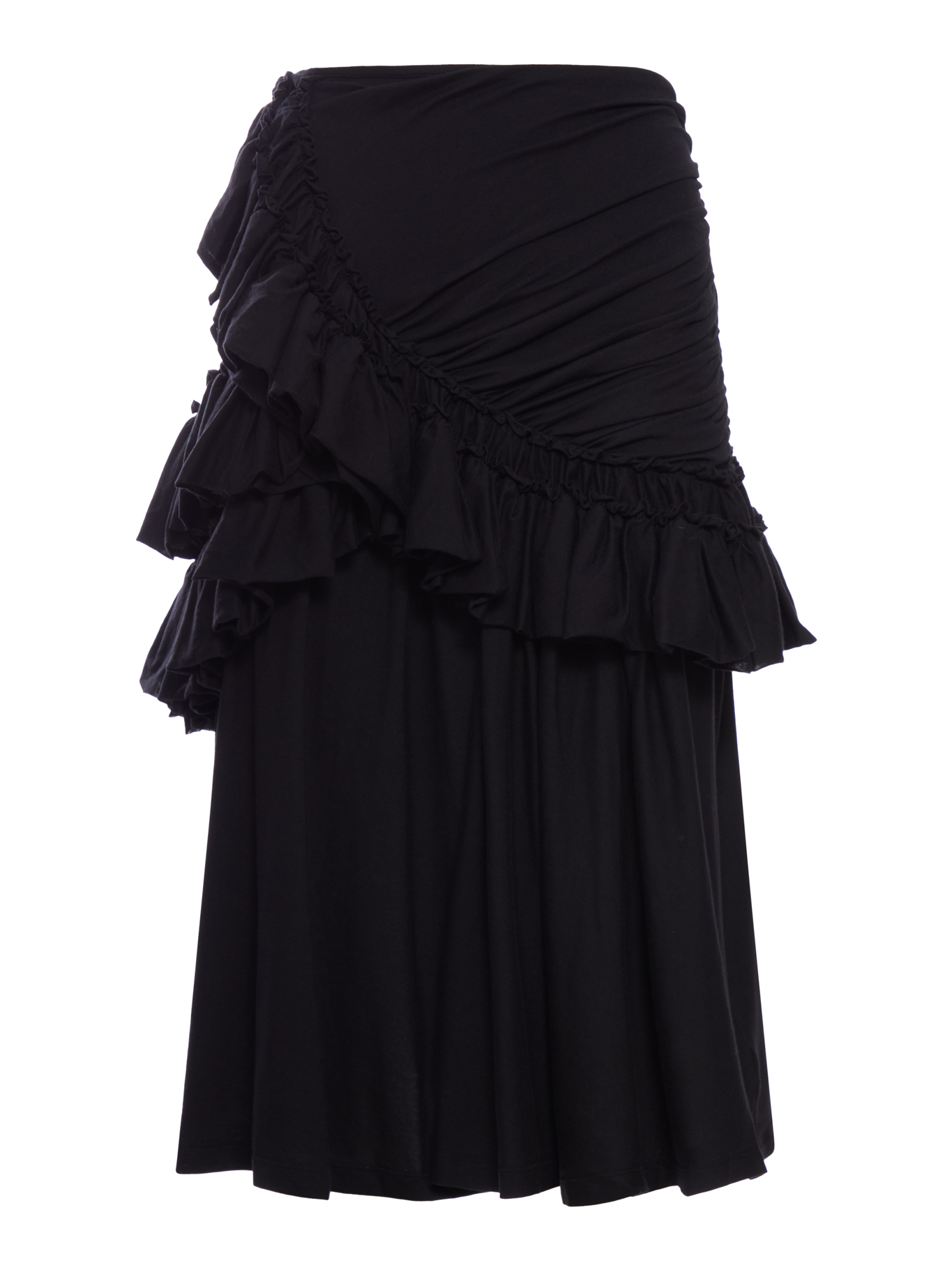 BLACK MIDI SKIRT WITH RUFFLES AND DRAPES 2610111453606900 (Dries Van Noten / スカート ) | Dries Van Noten (ドリスヴァンノッテン)